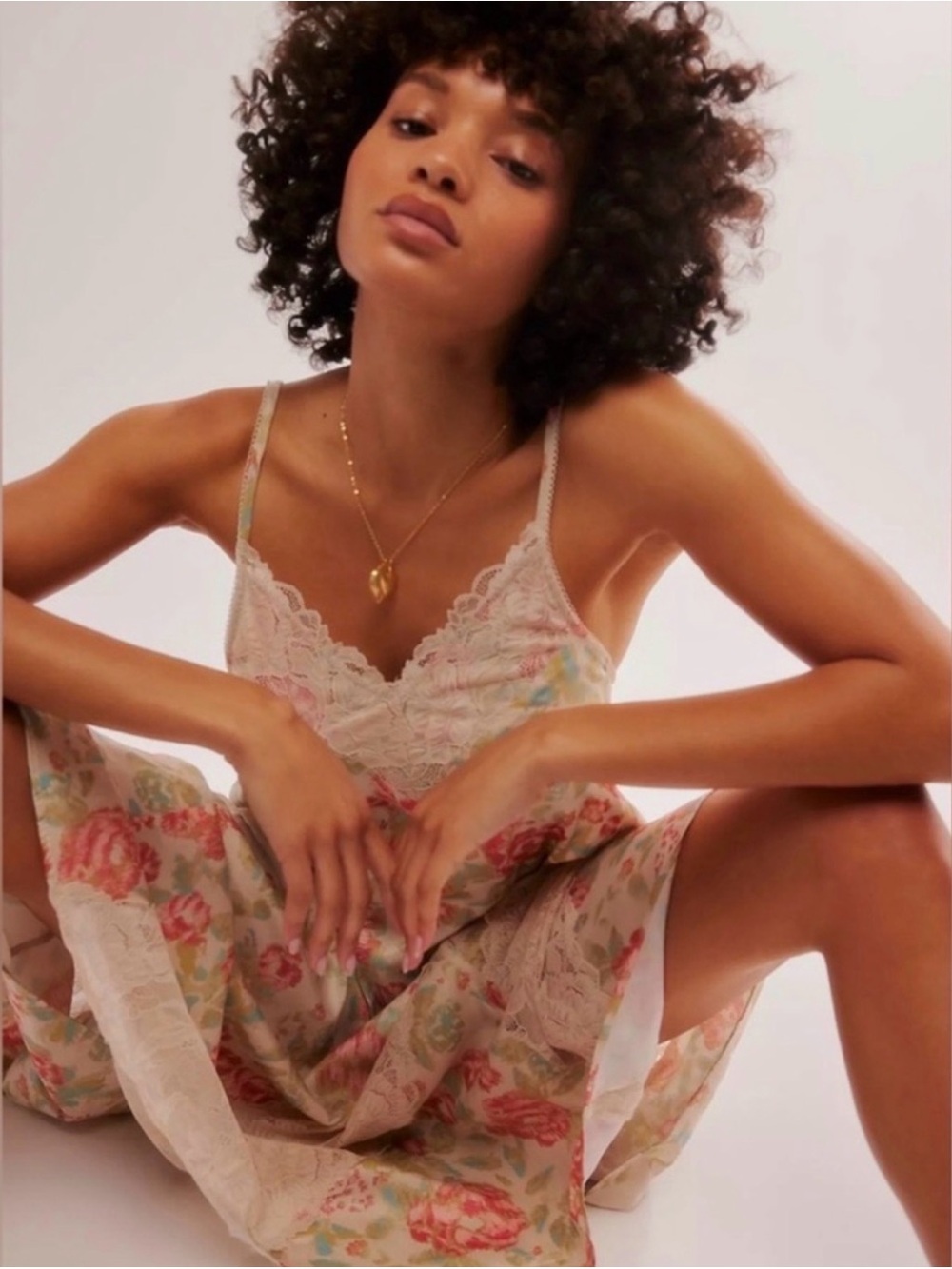 NWT Free People Floral Lace Slip Dress - Tea Combo Ivory Pink Floral S - Picture 2 of 6